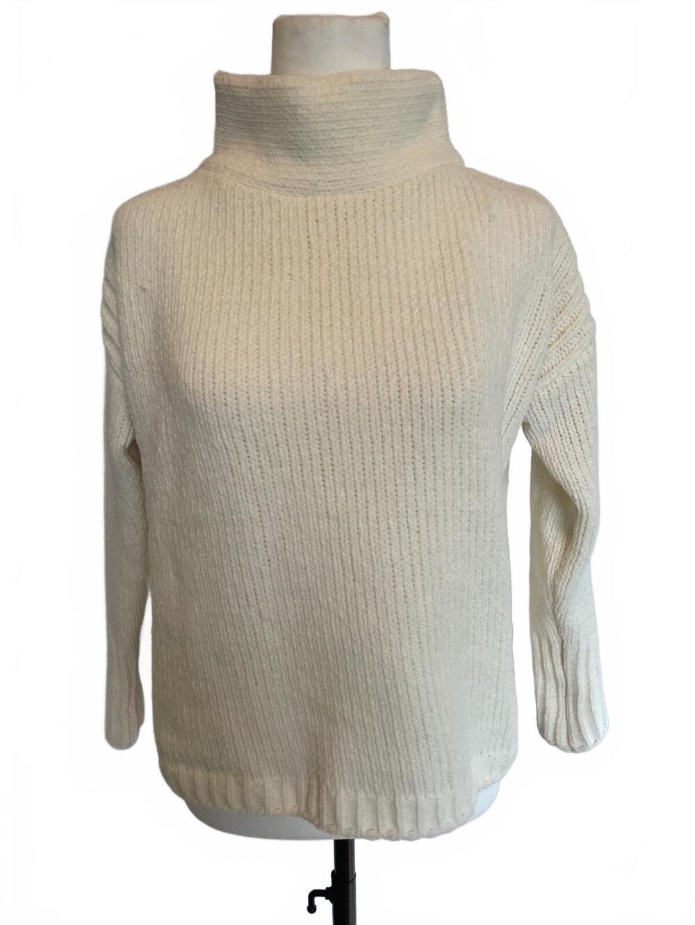 Philosophy Cream Chenille Boxy Funnel Neck Sweater XS Minimalist Elevated Basic